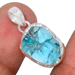 Neon Blue Apatite Rough 925 Sterling Silver Pendant Jewelry BP109808