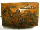 Tooled Leather 'n Wood Box Jewelry Keepsake Peru Souvenir