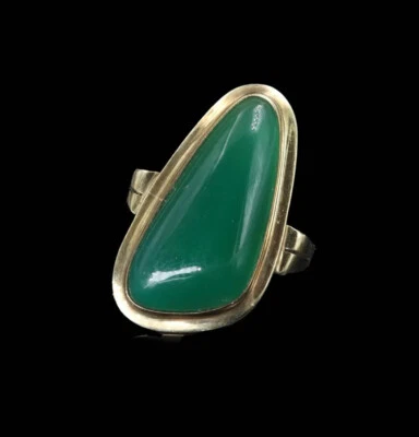 333/ 8kt Goldring mit Chrysopras , Gr. 52, Retro, guter Zustand. - Bild 1 von 4