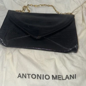 Antonio Melani Handbag Clutch Black With Gold Handle With Dust bag  - Picture 1 of 9