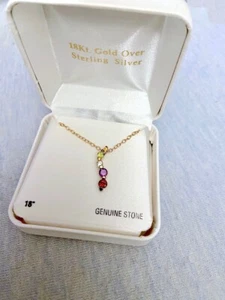Estate NIB NOS 80s-90s Ster/18KYGF Zigzag 5 STONE PENDANT Necklace Orig $45 - Picture 1 of 12