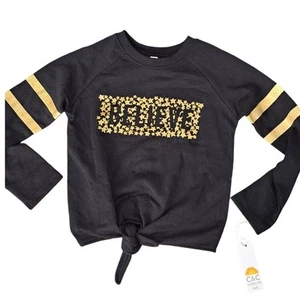 NWT Girls C&C California Black Gold Glitter Believe Sweatshirt Size S 6/6X - Picture 1 of 7
