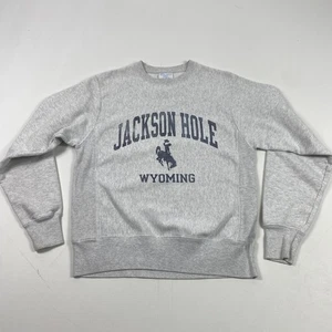 Felpa girocollo vintage Champion tessuto inverso uomo piccola Jackson Hole Wyoming - Foto 1 di 12