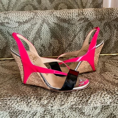 Christian Louboutin Yasmin Sanzep Sandalias de Tacón de Cuña Rosa Negro Talla 37.5 o 7 Foto 1 de 4