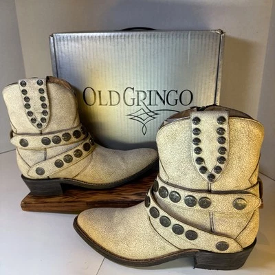 OLD GRINGO Silverton Botas Curtas de Tornozelo Cowboy Osso 7 B NOVO COM CAIXA - Imagem 1 de 4