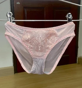 Slip vintage nylon spandex trasparente bikini seta pallido pizzo floreale hip34~37" - Foto 1 di 19