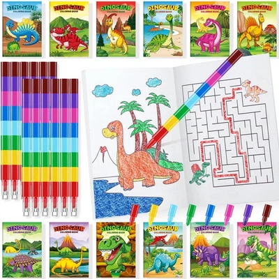 Mini libros para colorear de dinosaurios con crayones - Favores de fiesta recompensas de aula Foto 1 de 4