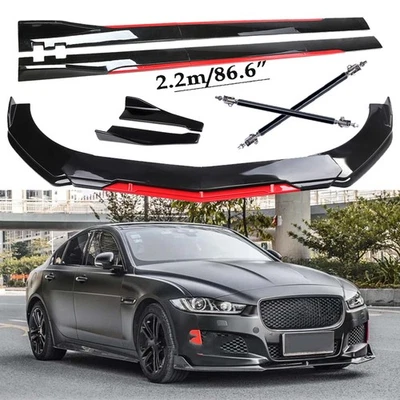 FOR JAGUAR XF 2009-22 Front Bumper Lip Splitter Spoiler Gloss Black Red Body Kit Foto 1 de 4