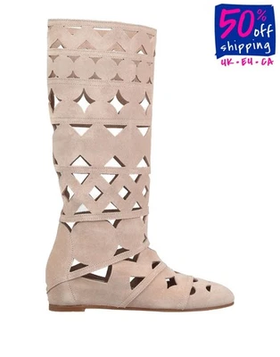 RRP€720 CASADEI Leather Boots US6.5 UK3.5 EU36.5 Pink Cutouts Made in Italy - Image 1 of 4