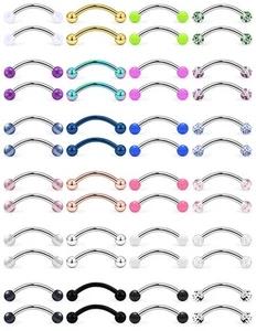 48PCS 16G Surgical Steel Snake Eyes Tongue Ring Curved Barbell Nipplerings Ni - Picture 1 of 3