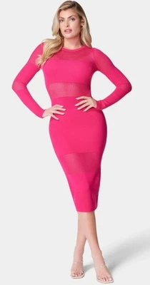 Nuevo con etiquetas Vestido Bebe Pointelle Panel Midi Barbie Rosa Brillante Precio de venta sugerido por el fabricante $129.00 Talla XS, Nuevo Foto 1 de 4