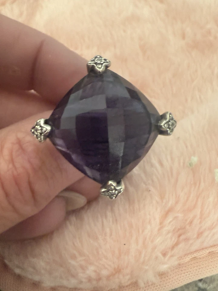 Anillo DAVID YURMAN 15x15mm Amatista Cojín En Punta Diamante Talla 6.5 Foto 1 de 4