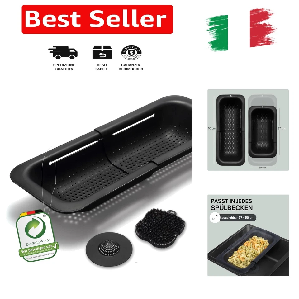 Scolapasta da Lavello Nero - Colino Estensibile con Spugna Silicone e Filtro ... - Immagine 1 di 4