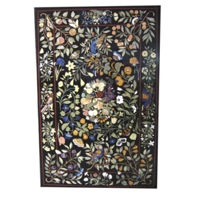 Handmade Pietra Dura Side Table Top - 60" x 36" Gemstone Floral Pattern - Picture 1 of 9