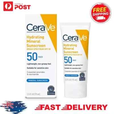 2 pcs CeraVe Hydrating Mineral Sunscreen Face Lotion SPF50 2.5fl oz 75mL - image 1 of 3