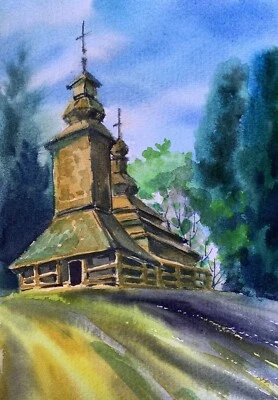 Watercolor Painting Ancient Church S. Gramm Unframed Original Art nAAA3364 - Image 1 of 4