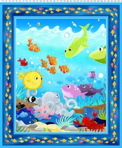 UNDER THE SEA Panel Fish Quilt Fabric by Susybee ~ 35" x 44" ~ #SB20418-999 - Picture 1 of 1