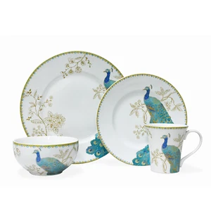 Peacock Garden 16-Piece Casual Blue Porcelain Dinnerware Set – Service for 4, Ma - Picture 1 of 6