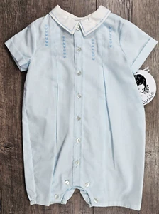 Baby Boy Clothes New Sarah Louise Newborn Blue Dressy Romper Outfit - Picture 1 of 4