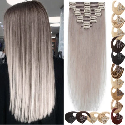 LIQUIDACIÓN #GRIS 100% Extensiones de Cabello Humano Clip En Real Remy Cabeza Completa 8 Piezas Trama Foto 1 de 4