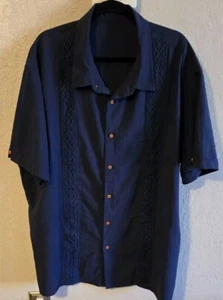 Camicia donna blu navy top misto lino con bottoni rossi 3XL - Foto 1 di 8