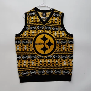 Pittsburgh Steelers Suéter Chaleco Para Hombres Grande Negro Dorado Logo Feo NFL Azteca - Imagen 1 de 5