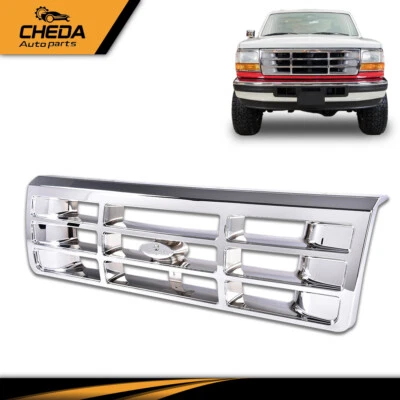 Chrome Front Bumper Grill Grille Plastic Fit For 92-97 Ford F-150 F350 F53 F59 - Image 1 of 4