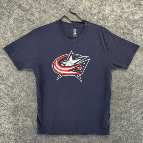 Columbus Blue Jackets Shirt Mens Medium Blue Red NHL Hockey Short Sleeve Casual Cover