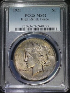 1921 P Peace Silver Dollar PCGS MS62 High Relief Key Date Low Mintage Coin #27P - Picture 1 of 2