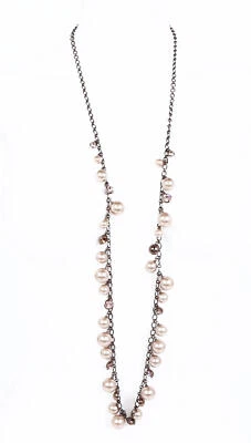 Givenchy 283697 Women's Long Chain Brown w/ Faux Pearls Crystals Necklace 42" - Image 1 of 4
