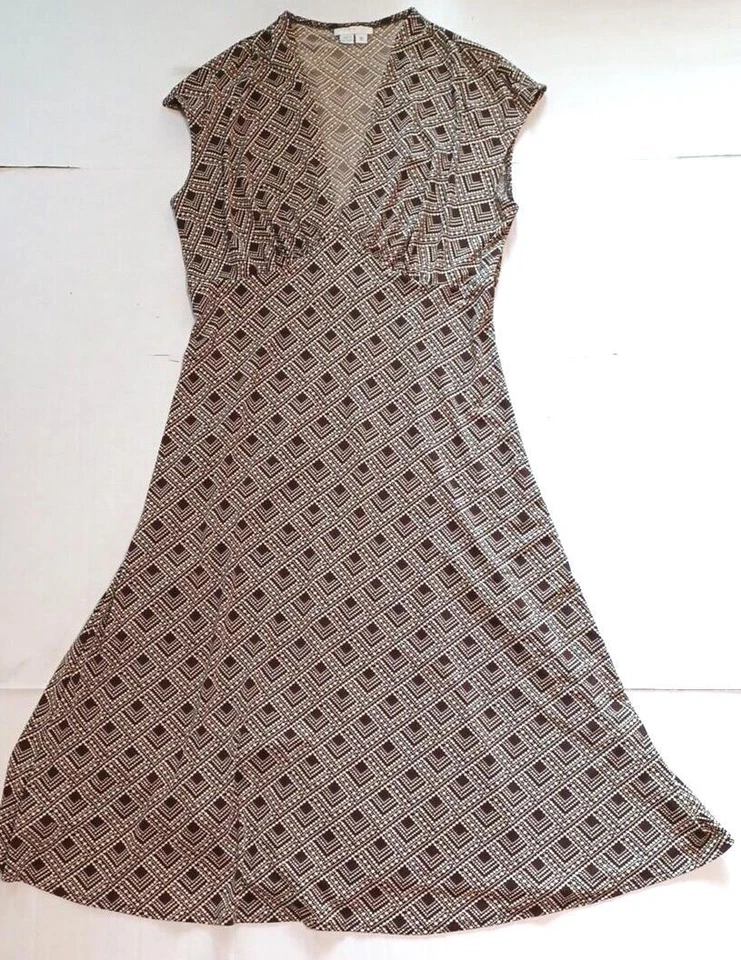 London Times Women's Dress Sz 10 Sheath Brown Stretch V Neck Below Knee - Image 1 of 4