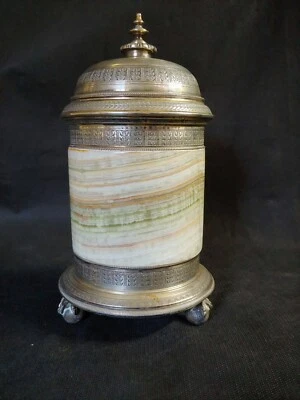 ANTICA SCATOLA CILINDRICA IN ONICE E ARGENTO 800 - Immagine 1 di 4