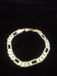 UNISEX 8MM 14K GOLD CLAD FIGARO CHAIN BRACELET + BONUS 8 IN STAMPED - Picture 1 of 1