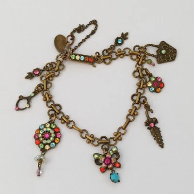 Браслет с брелоками Michal Negrin ретро с цветными кристаллами Swarovski подарочная коробка винтажный - Изображение 1 из 4