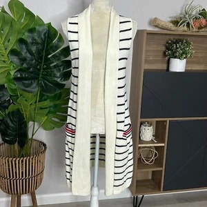 Talbots • nautical stripe sleeveless duster sweater vest with pockets - Picture 1 of 9