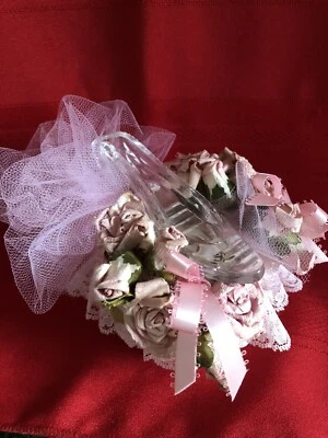 DULCE ZAPATILLA DE CRISTAL CENICIENTA 16 O BODA TAPA DE PASTEL... ROSA...BN... HECHO A MANO Foto 1 de 3