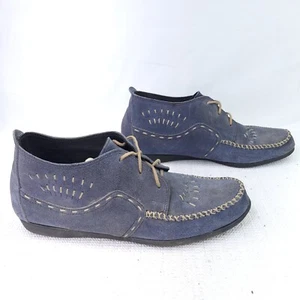 Minnetonka Moccasins Ankle Booties Blue Suede Moc Toe Shoes Womens Size 11 - Picture 1 of 6