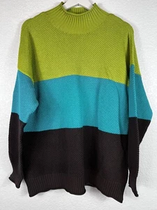 Belle by Kim Gravel Color Block Pullover braun türkis oliv Gr. M hochgeschlossen - Bild 1 von 14
