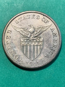 US PHILIPPINES ONE PESO 1911-S SCARCE DATE #783 - Picture 1 of 2