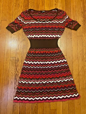 Vestido Suéter Para Mujer A.N.A Rosa Marrón Tejido Chevron Manga Corta Talla Pequeña S Foto 1 de 4