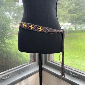 Macrame Belt Brown Woven Beaded Boho Hippie Festival Women's Accessory - Picture 1 of 4