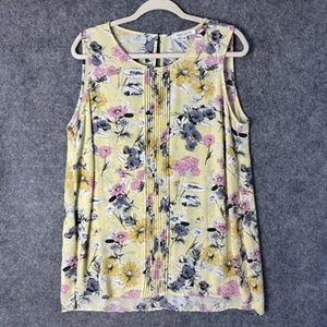 Rose & Olive Top Damen 1X Gelb Rosa Blumen Ärmellos Popover Bluse Biesen - Bild 1 von 12
