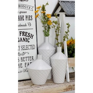 White Porcelain Ceramic Decorative Vase (Set of 3) White S/3 10", 13", 15"H - Picture 1 of 5