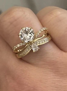 Binden Sie Ihre Liebe mit einer Schleife einzigartiger Verlobungsring 14 Karat vergoldet Größe 6 - Bild 1 von 4