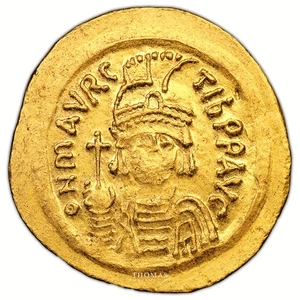 Coin Byzantine - Maurice Tiberius - Gold Solidus - Constantinople - 3rd officina - Picture 1 of 2