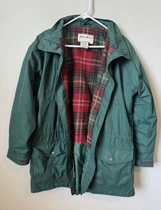 Chaqueta De Colección Eddie Bauer Mujer M Verde Rojo Lana Manta Forrada Parka Tareas Abrigo - Imagen 1 de 8