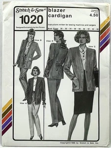 1989 Stretch & Sew Sewing Pattern 1020 Womens Blazer Cardigan 30-46 Bust 17307 - Bild 1 von 2