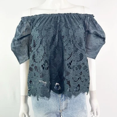 Anthropologie Moulinette Soeurs Black Lace Off Shoulder Top Size S Boho Coquette - Image 1 of 4
