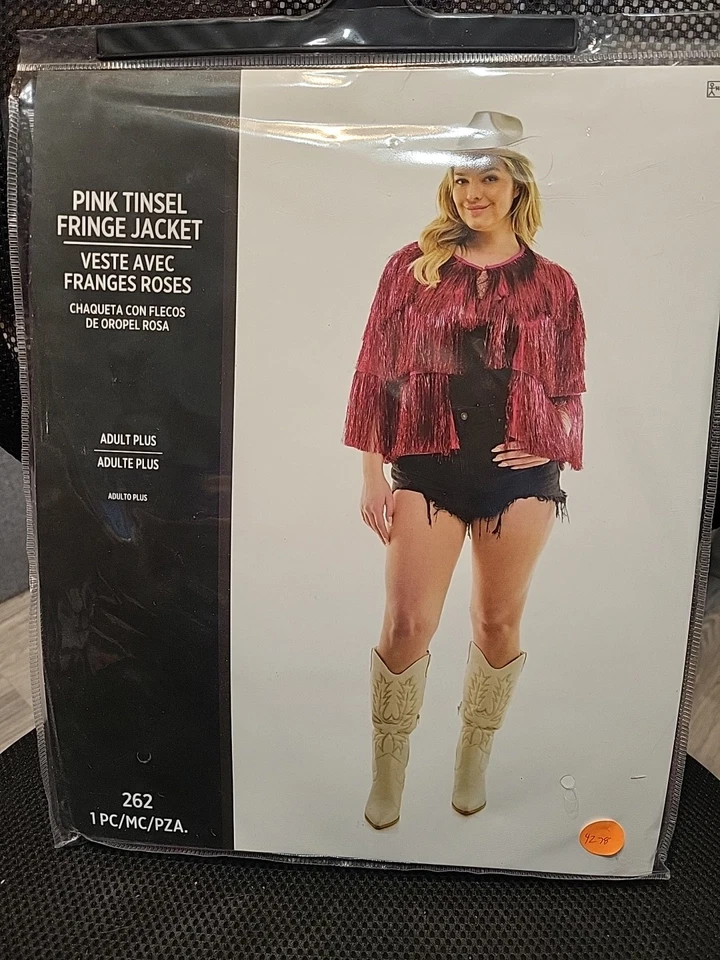 Pink Tinsel Fringe Jacket Womens Plus Costume #4431 - Image 1 of 1