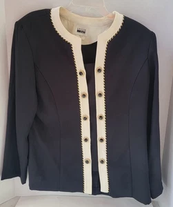 Vintage 90er Leslie Fay Sakko Blazer Damen Größe 14 Marineblau Weiß Goldknöpfe  - Bild 1 von 9